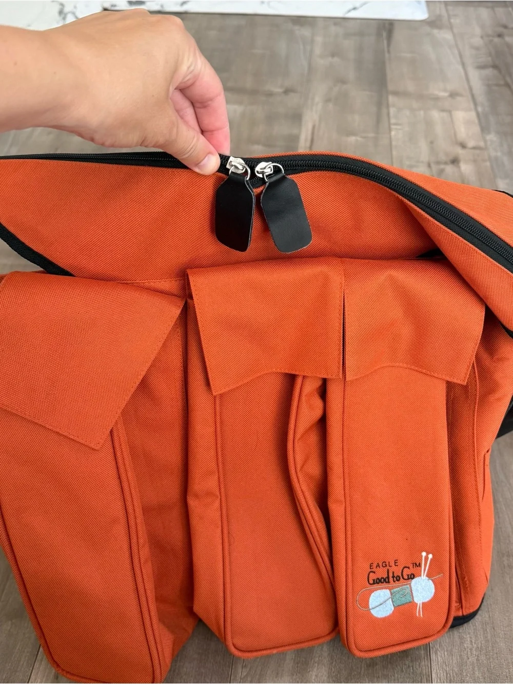 Eagle Good to Go Knitting‎ Craft Bag Orange Canvas Crossbody Pockets Zipper Tote